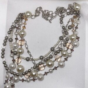 Long Silver and Pearl Necklace
